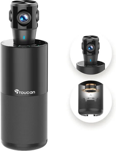 TOUCAN Cámara de videoconferencia de 360 grados, cámara web HD 1080p con 4 micrófonos de reducción de ruido, altavoz, seguimiento AI, funciona con