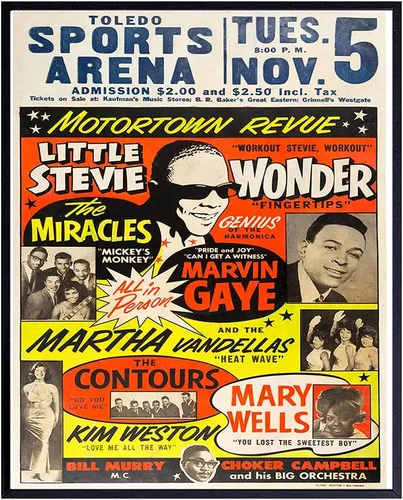 Motown Black Music - Arte de pared afroamericano - Arte negro - Cultura afroamericana - Historia - Stevie Wonder, carteles de concierto de Marvin