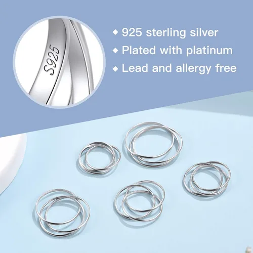Miniatura 4 de Suplight Hypoallergenic 925 Sterling Silver Interlocked Rolling Rings 2mm3mm5mm Simple Plain Stardust Band Rings for Women Men Size 4 to 12 with