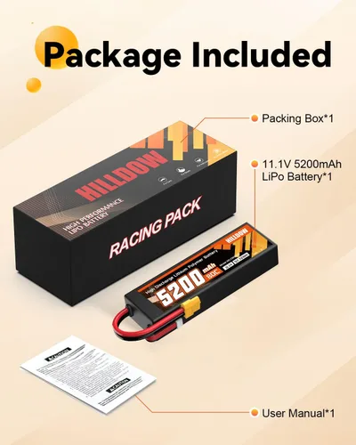 Miniatura 6 de Hilldow 11.1V 5200mAh Lipo Battery 3S 80C Hard Case RC Battery with XT60 Connector for RC Car Truck Boat Airplane Quadcopter Helicopter Racing Hobby