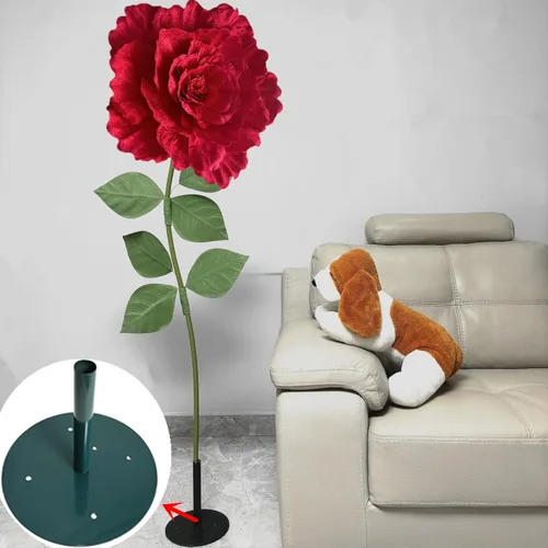 Miniatura 9 de 150cm/60in Rosa Roja Gigante Flores Artificiales Gigantes Accesorios de Rosas Jumbo Accesorios de Flores Grandes para Decoración Regalo Creativo