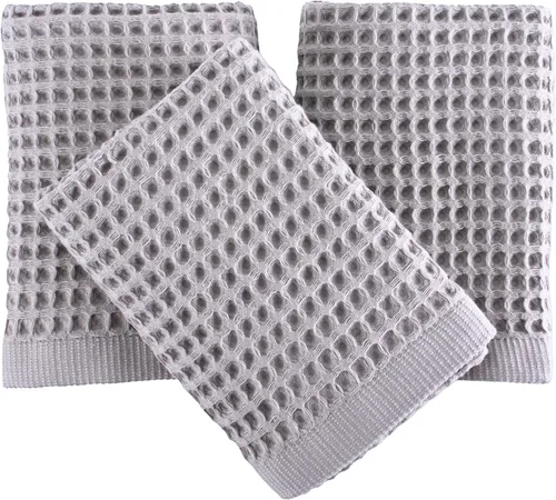Miniatura 22 de PÜSKÜL Toalla de Cocina de Gofre Orgánico 100% Algodón Turco Juego de 3 Gris Oscuro - Toallas de Mano de 32x16 Pulgadas de Calidad Premium, Suave