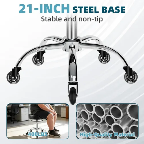 Miniatura 6 de Taburete rodante con ruedas, capacidad de peso de 400 libras, silla de pestañas resistente ajustable para tatuajes, laboratorio, masaje, spa, Negro