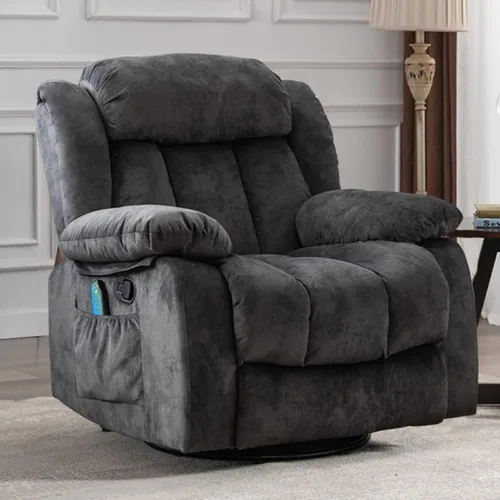 Miniatura 11 de INZOY Sillón Reclinable Balancín de Gran Tamaño con Calor y Vibración, Silla Reclinable Mecedora Giratoria Manual con Masaje Vibratorio, Sillón