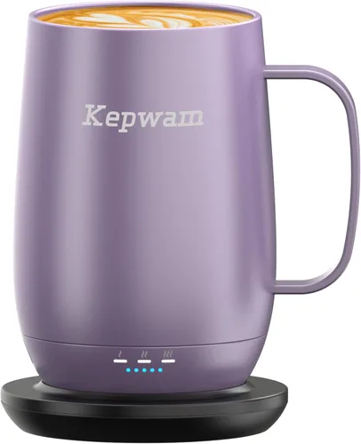 Miniatura 16 de Kepwam Taza de café autocalentable T2, taza de café con calefacción inteligente de 16 onzas, duración de la batería de 150 minutos, calentador