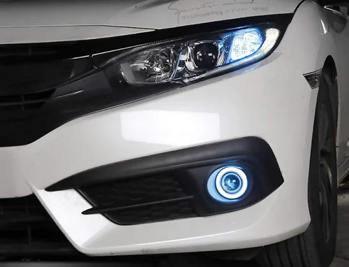 Miniatura 5 de iJDMTOY OEM reemplaza xenón blanco LED halo Angel Eyes proyector lente retrofit faros antiniebla compatibles con Honda Civic Sedan/Coupe/Hatchback