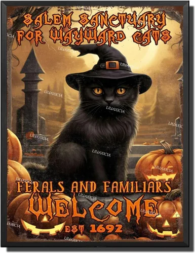Miniatura 12 de Letrero decorativo de metal Salem Sanctuary for Wayward Cats Cat Halloween para bares, restaurantes, bares, hoteles, zoológicos, cafeterías, 8.00 x