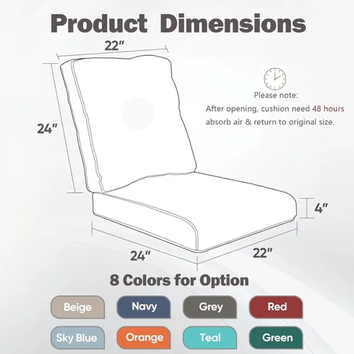 Miniatura 2 de Rilyson Cojines de patio para muebles de exterior, 22 x 24 pulgadas, respaldo alto y asiento profundo, cojín de exterior para sillas de patio, sofá