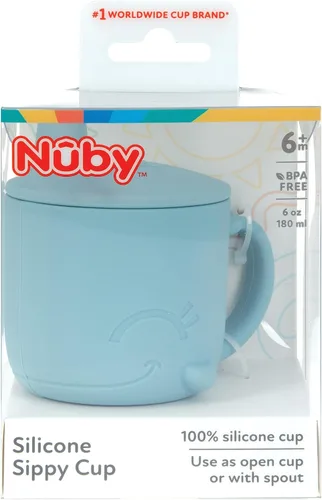 Miniatura 7 de Nuby Animal Friends Taza de silicona para beber - Taza para niños pequeños con un asa - 6+ meses - Ballena azul