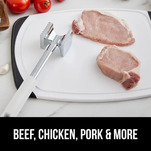 Miniatura 9 de GORILLA GRIP Herramienta ablandadora de carne de doble cara patentada sin BPA, mango suave y cómodo con agujero para colgar, mazo de cocina Blanco