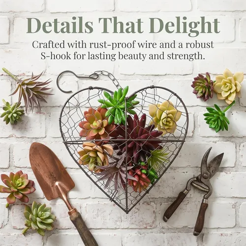 Miniatura 7 de GANAZONO Cesta colgante en forma de corazón de 8.26 pulgadas, maceta de alambre de metal para plantas suculentas y flores, para interiores