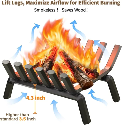 Miniatura 5 de AMAGABELI GARDEN & HOME Rejilla de leña para chimenea de 17 pulgadas de hierro forjado, rejillas de fuego de leña, soporte para troncos de leña
