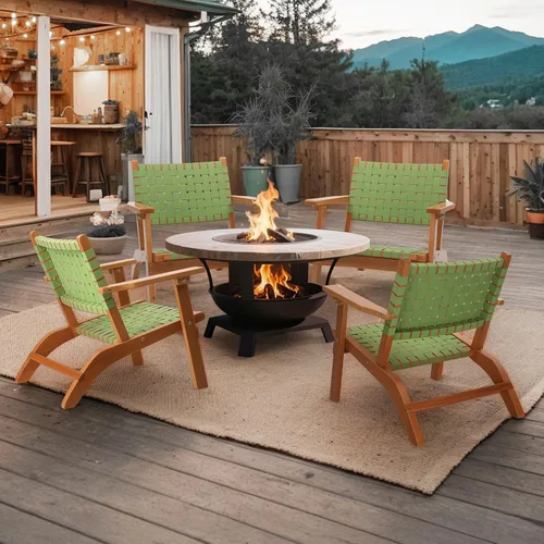 Miniatura 7 de VINGLI Sillón para exteriores, silla Adirondack de madera para todo tipo de clima, silla de patio de madera con tela tejida de polietileno Verde