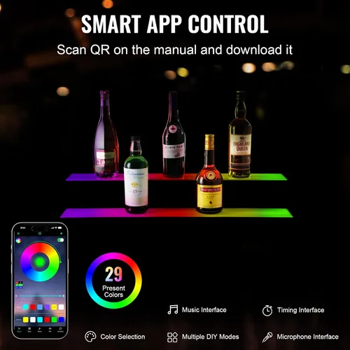 Miniatura 3 de VEVOR Pantalla de botella de licor con iluminación LED, 2 niveles de 30 pulgadas, compatible con USB, estante iluminado de bar para el hogar