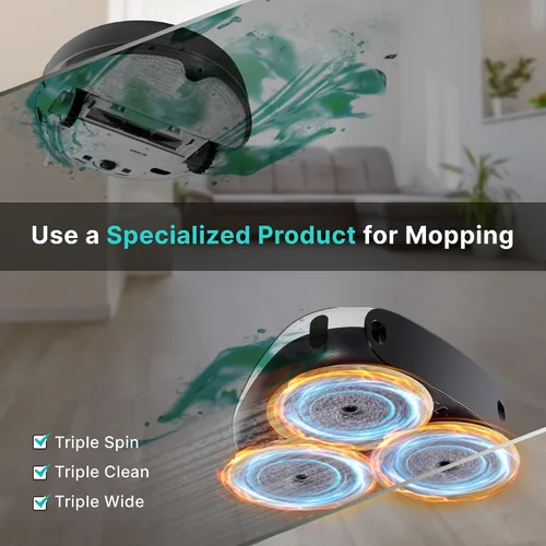 Miniatura 4 de EVERYBOT Trapeador robot de tres giros, limpiador inteligente ultra silencioso para trapear solo Potente y elegante trapeador húmedo de 3 giros