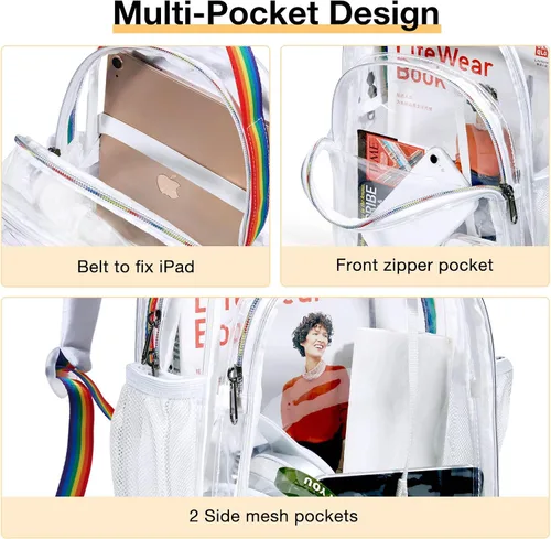 Miniatura 3 de LIGHT FLIGHT Mochila transparente con correas acolchadas reforzadas mochila transparente de PVC resistente Viajar