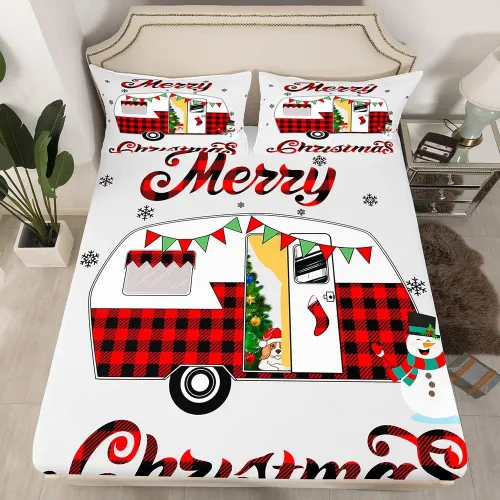 Miniatura 28 de Erosebridal Sábana bajera ajustable de Papá Noel con bolsillo profundo para niños, niñas y niños, juego de ropa de cama de Navidad para niños