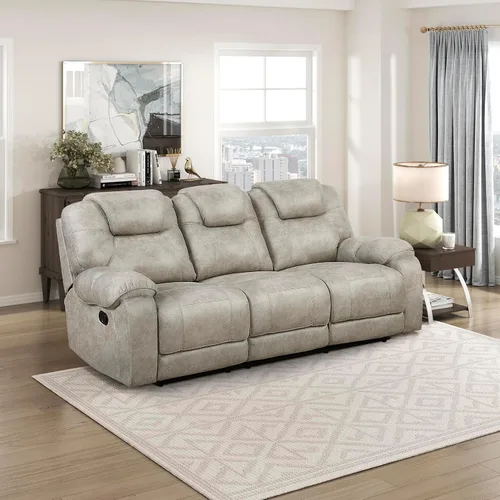 Miniatura 12 de Lexicon Juego de muebles de sala de estar de 2 piezas, juego de sofá reclinable manual de microfibra pulida con reposabrazos superior de almohada