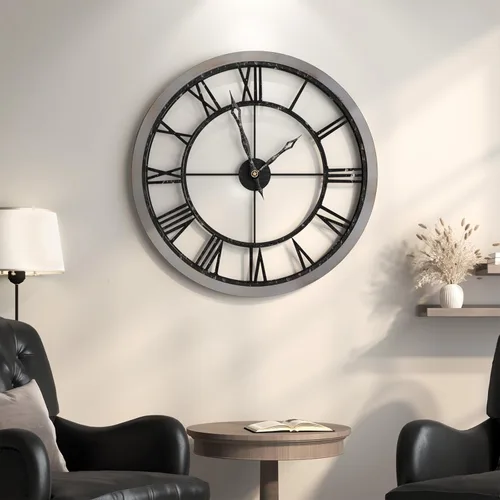Miniatura 22 de Reloj de pared negro de 16 pulgadas decorativo, moderno reloj de metal para sala de estar, funciona con pilas, silencioso, sin tictac, números