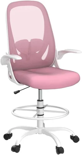 Miniatura 5 de Primy Silla de Dibujo Silla Alta de Oficina con Reposabrazos Abatibles Silla Ejecutiva Ergonómica de Computadora para Escritorio de Pie con Soporte