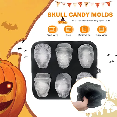 Miniatura 2 de Molde de silicona para pastel de calavera de Halloween, molde de silicona 3D de calavera pirata de 6 cavidades, adecuado para pan, pastel de mousse