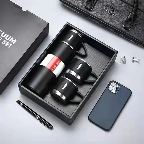 1 botella+3 tazas 16.9 fl oz 304 acero inoxidable aislado botella y taza conjunto para mantener el calor en invierno (negro)