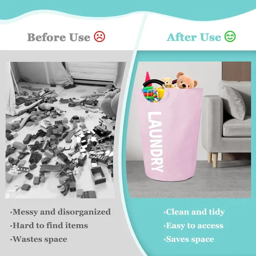 Miniatura 8 de WOOHA Cesta de lavandería grande de 115 litros, cesta plegable para ropa, cestas altas de tela plegables para dormitorio, armario, baño, Rosa