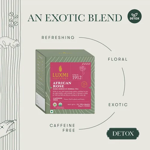 Miniatura 4 de Luxmi Estates African Rose - Té de rosa orgánico de hibisco (25 bolsas de té), sin cafeína, para desintoxicación, limpieza y digestión, con té