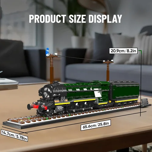 Miniatura 4 de Mould King 12044 Flying Scotsman - Kit de construcción de locomotora de vapor, más de 1766 piezas, juego de tren a gran escala con pistas