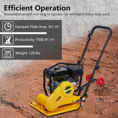 Miniatura 5 de GarveeHome 7HP Plataforma compactadora de pisón, motor de gas de 212 CC, manipulación vibratoria de compactación de 4200 libras, 22.1 x 15.9