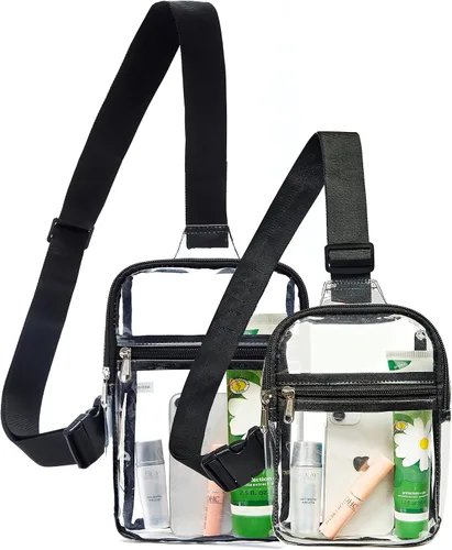 Miniatura 7 de Riñonera pequeña transparente, bolsa transparente resistente, bonita mochila cruzada en el pecho para mujeres y niñas, Negro, S, Bolso de pecho