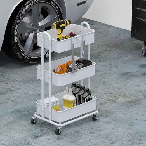 Miniatura 6 de Simple Houseware Carro de metal resistente de 3 niveles, multiusos, color Blanco