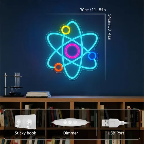 Miniatura 3 de Atom Neon Sign Molecule - Lámpara de pared LED de ciencia para dormitorio, laboratorio, oficina, decoración de sala de juegos, letrero de luz