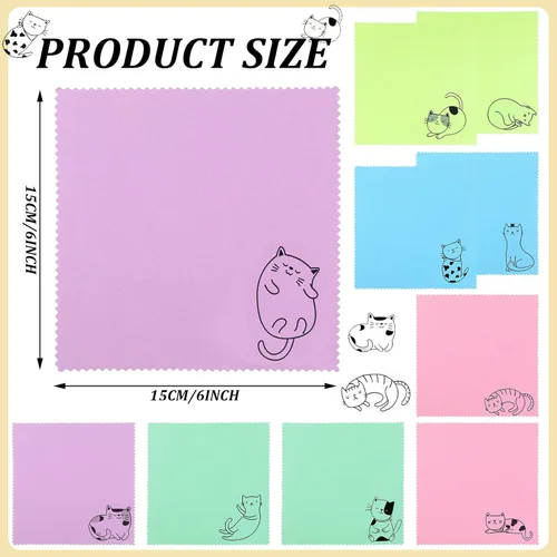 Miniatura 2 de Sinmoe 20 piezas de paño de limpieza de microfibra con diseño de gatito lindo, paño de microfibra de regalo, suave y multicolor, limpiador de gafas