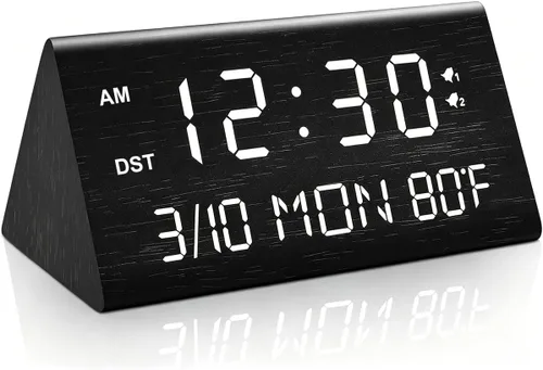 Miniatura 10 de Kogonee Reloj despertador digital de madera, atenuación 0-100%, 2 configuraciones de alarma, modo todos los días/fin de semana, repetición de 9
