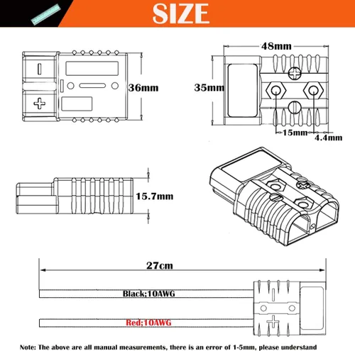 Miniatura 2 de CESFONJER Conector de batería, enchufe de conexión/desconexión rápida de 600 V 50 A, conectores de enchufe de batería, con cables de conexión