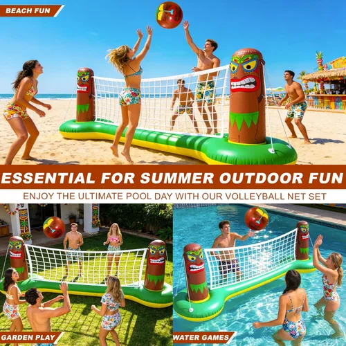 Miniatura 3 de TURNMEON Luau Tiki - Juego inflable de red de voleibol para piscina, grande de 105 x 28 x 35 pulgadas, juego de juguetes acuáticos flotantes