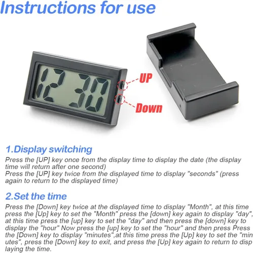 Miniatura 4 de Osilly Mini reloj digital para tablero de instrumentos del automóvil, funciona con pilas y pantalla LCD transparente, reloj digital pequeño con Negro