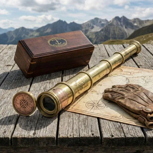 Miniatura 8 de Telescopio de Regimiento Scout de Latón Macizo con Estuche de Almacenamiento de Madera Dura, Óptica de Vidrio de Calidad Fina