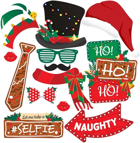 Miniatura 3 de Juego de 38 piezas de accesorios para cabina de fotos de Navidad, decoraciones de fiesta de Navidad, recuerdos de fiesta, juegos y suministros