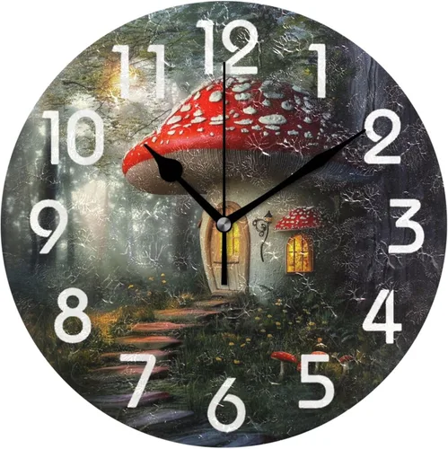 Miniatura 27 de Reloj de pared redondo retro de otoño con dos gnomos y calabaza de 10 pulgadas, funciona con pilas, reloj de escritorio analógico silencioso sin