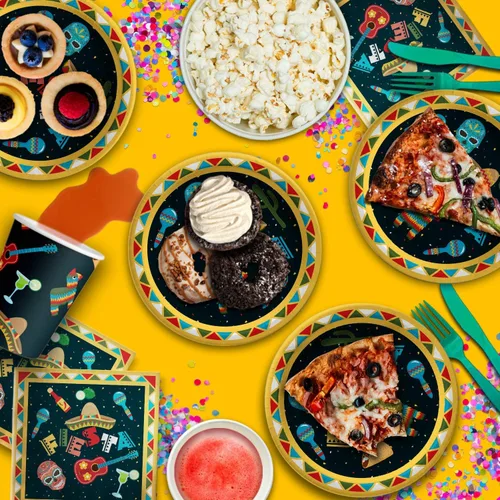 Miniatura 6 de Suministros de fiesta temática mexicana - Juego de platos de tacos con servilletas y tazas Kit para 16