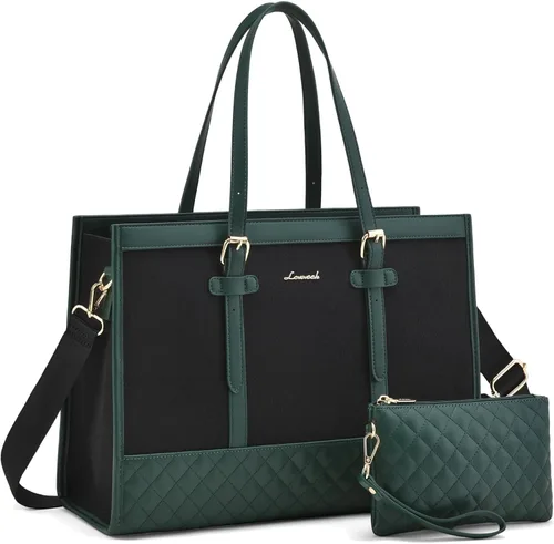 Miniatura 33 de LOVEVOOK Bolsa para Laptop para Mujeres de 15.6 pulgadas Bolsa Tote de Lona para Laptop, Bolsa de Trabajo de Gran Capacidad con Cartera de Mano