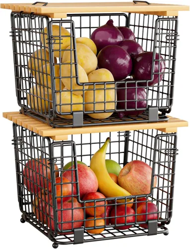 Cesta de almacenamiento de alambre para despensa de cocina: GGIU Organizadores apilables para encimera de cocina - Cesta organizadora de alambre