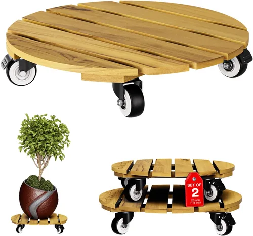 Miniatura 11 de Idzo Paquete de 2 cajas de madera de 12 pulgadas con ruedas resistentes, capacidad de 264 libras, plataforma de madera dura de acacia, soporte
