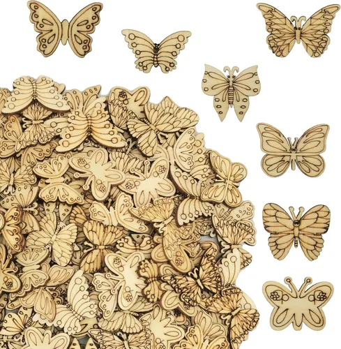 DIYOMR 200 piezas de madera sin terminar, decoración artística de madera hueca, adornos vintage, accesorios decorativos para álbumes de recortes,