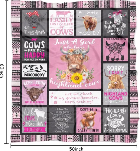 Miniatura 6 de Highland Cow Regalo para mujeres y niños – Manta para los amantes de las vacas – Just A Girl Who Loves Cows de las tierras altas bancos para sofá