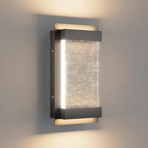 Aplique de pared moderno LED con cristal de burbuja de cristal 3000K luz LED de porche para interiores y exteriores, lámpara de pared negra para
