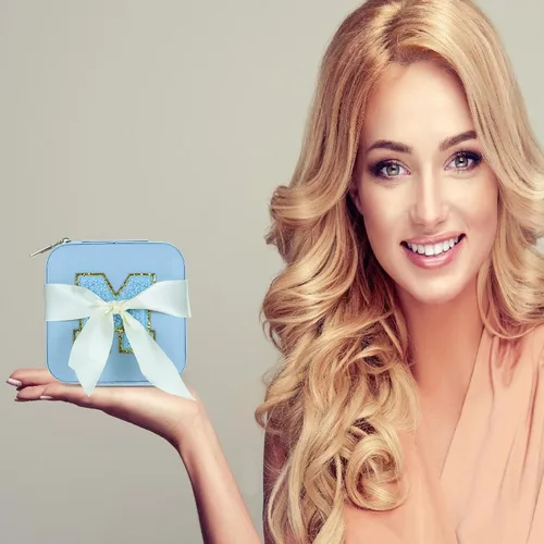 Miniatura 4 de Joyero de viaje para niñas, joyero azul con inicial L, joyero de viaje para niñas, joyero para niñas, accesorios de viaje en el aeropuerto