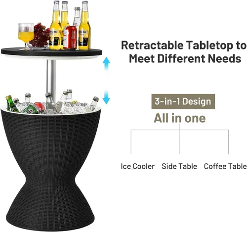 Miniatura 5 de Tangkula Mesa de Bar para Exteriores, Mesa de Patio de Ratán con Enfriador de Cerveza y Vino de 8 Galones, Cubo de Hielo para Todo Clima